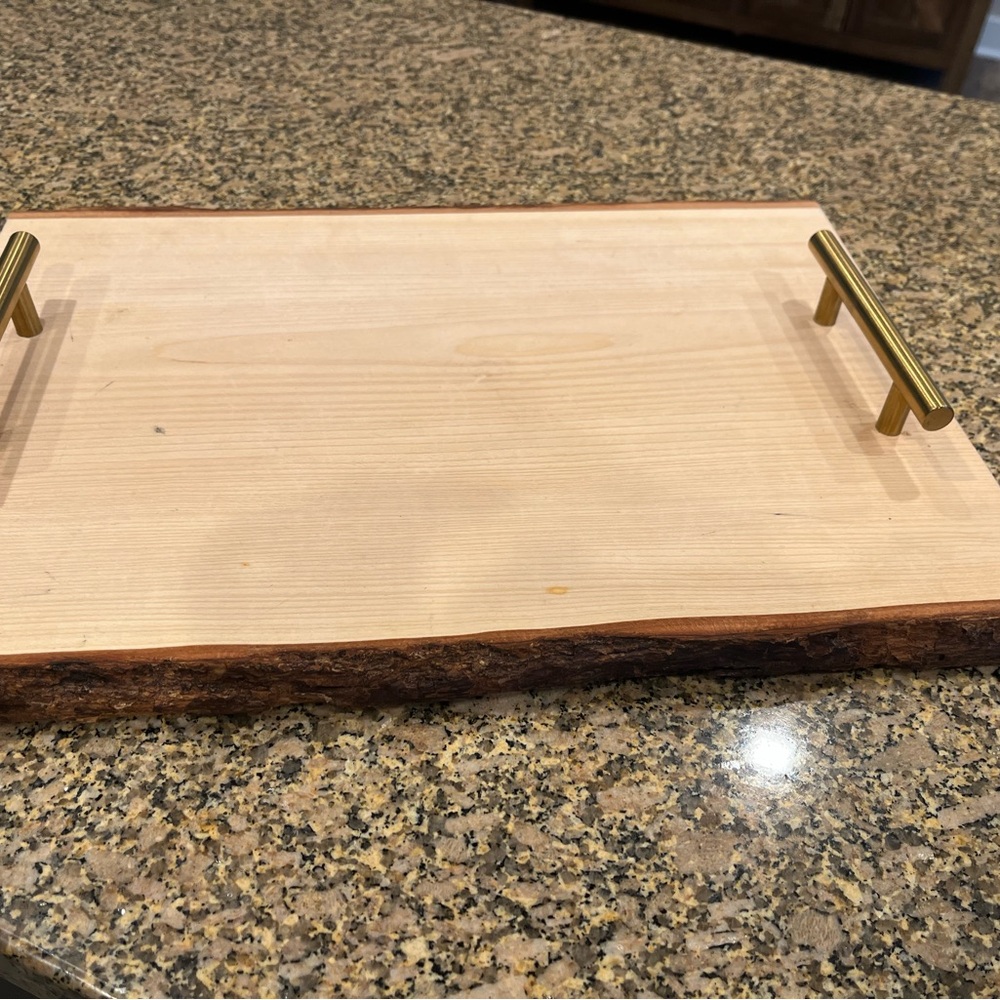 Elegant Wooden Bath Tray with Gold Handles